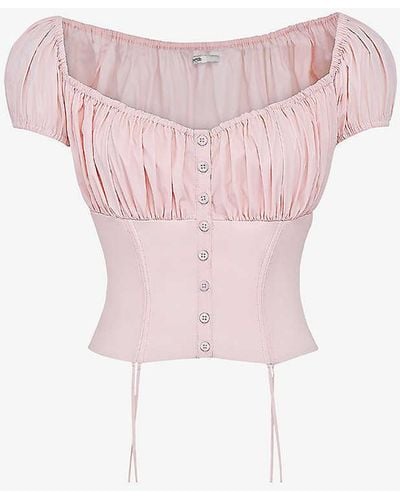 House Of Cb Kitty Cinched-waist Stretch-cotton Top - Pink
