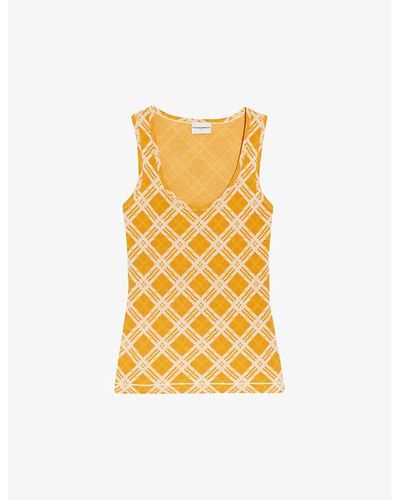 Claudie Pierlot Check-print Slim-fit Cotton-blend Vest Top - Yellow