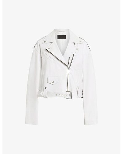 AllSaints Dayle Oversized Leather Biker Jacket - White