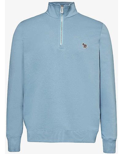PS by Paul Smith Zebra-patch High-neck Organic-cotton Sweatshirt - Blue