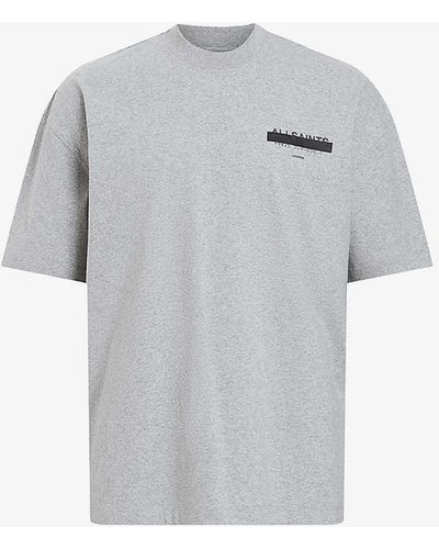 AllSaints Redact Embroidered-box Organic-cotton T-shirt X - Grey