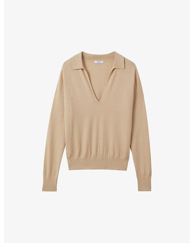 Reiss Nellie V-neck Knitted-woven Top - Natural