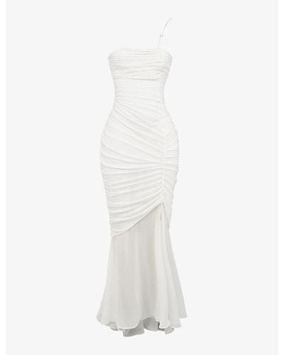 House Of Cb Pearla Asymmetric-neck Woven Maxi Dress - White