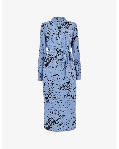 Whistles Imrie Spot-print Long-sleeve Woven Midi Dress - Blue