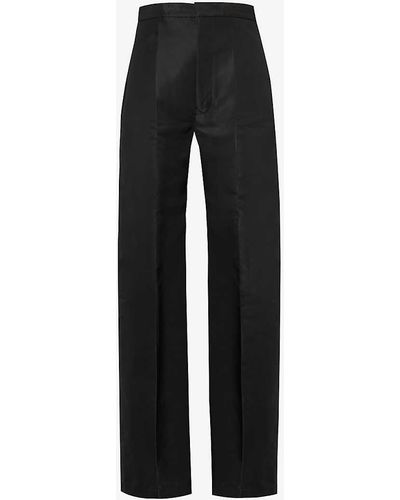 Rick Owens Structured-waistband Wide-leg High-rise Satin Trousers - Black