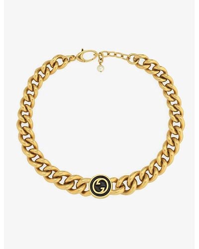 Gucci Blondie Black-enamel Interlocking-g Gold-toned Metal Necklace - Metallic