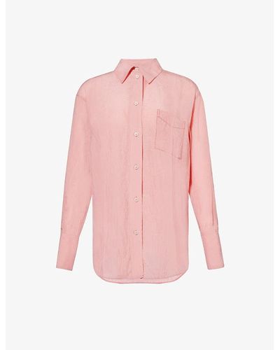 Victoria Beckham Crinkled-texture Relaxed-fit Woven Shirt - Pink