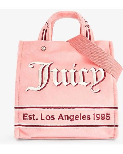 Juicy Couture Brand-embroidered Detachable-strap Velour Cross-body Bag - Pink