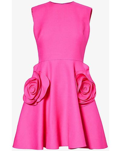 Valentino Garavani Floral-embellished Wool And Silk-blend Mini Dress - Pink
