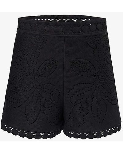 Valentino Garavani Floral-lace Scallop-trim Woven Shorts - Black