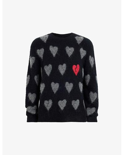 AllSaints Amore Heart-motif Wool-blend Sweater - Black