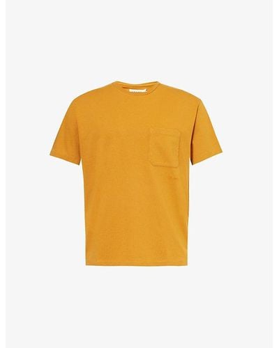 FRAME Embroidered Cotton-jersey T-shirt - Yellow