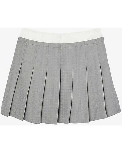 Sandro Satin-waist High-rise Pleated Woven Mini Skirt - Grey