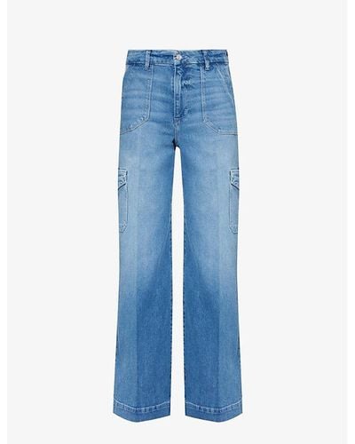 PAIGE Harper 30' Wide-leg High-rise Stretch-denim Cargo Jeans - Blue