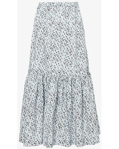 Ganni Tiered-hem Graphic-pattern Organic-cotton Maxi Skirt - White