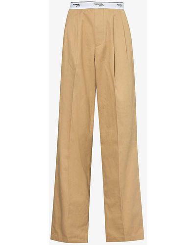 HOMMEGIRLS Branded-waistband Wide-leg High-rise Cotton Trousers - Natural