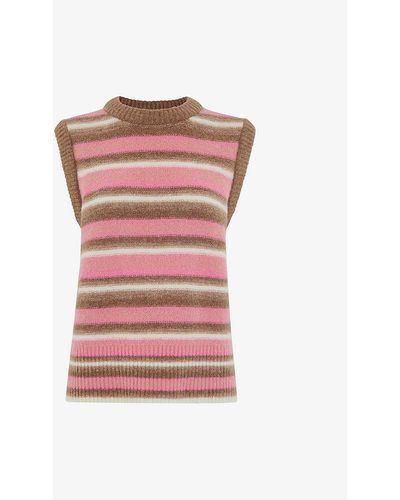 Whistles Striped Stretch-knit Jumper Vest - Pink