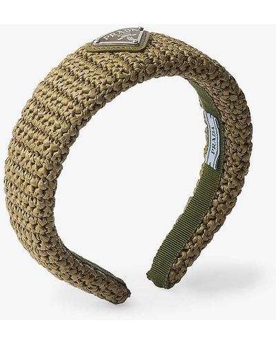 Prada Crochet Brand-plaque Woven Headband - Metallic