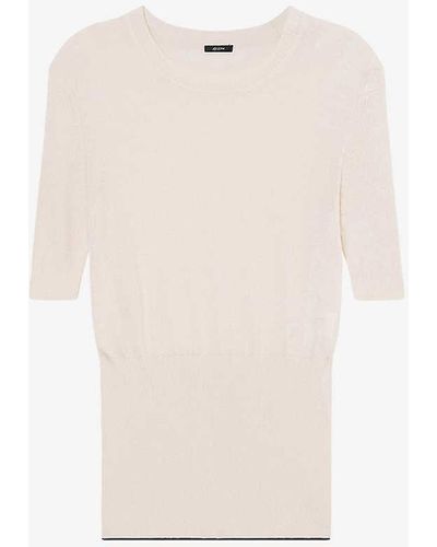 JOSEPH Three-quarter-length-sleeved Round-neck Cotton And Silk Top - White