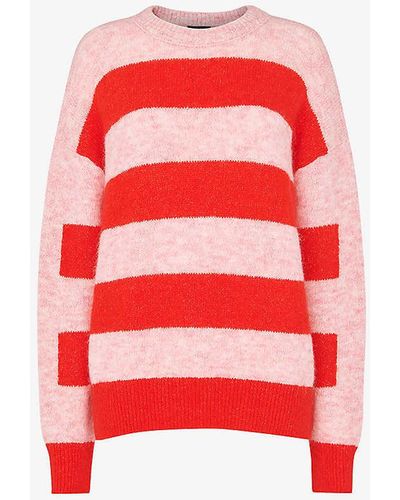 Whistles Stripe-pattern Relaxed-fit Mohair-blend Jumper - Red