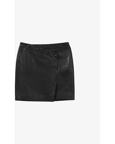 IKKS High-rise Button-detail Leather Mini Skirt - Black