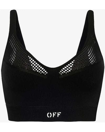 Off-White c/o Virgil Abloh Logo-print Mesh-panel Stretch-woven Sports Bra - Black