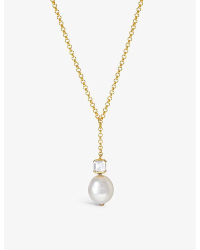 V By Laura Vann Bella 18ct Yellow -plated Recycled Sterling-silver, White Topaz And Baroque Pearl Pendant Necklace - Metallic