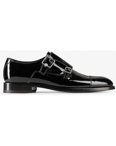 Jimmy Choo Finnion Double-strap Patent-leather Monk Shoes - Black