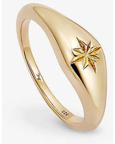 Astley Clarke Aurora Dome 18ct Yellow Gold-plated Vermeil Sterling-silver Signet Ring - White