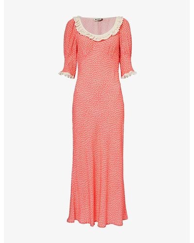 RIXO London Juliette Lace-trim Silk Woven Maxi Dress - Pink