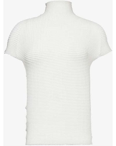 Issey Miyake Pleated High-neck Knitted Top - White