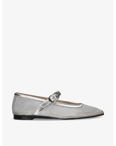 Le Monde Beryl Round-toe Mesh And Patent-leather Mary-jane Flats - White
