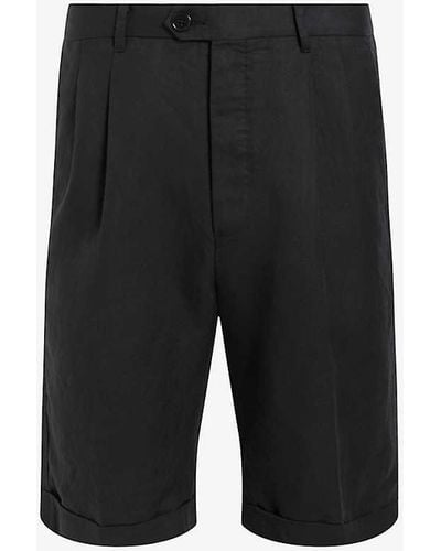 AllSaints Ora Tallis Pleated Slim-fit Linen And Organic-cotton Shorts - Black
