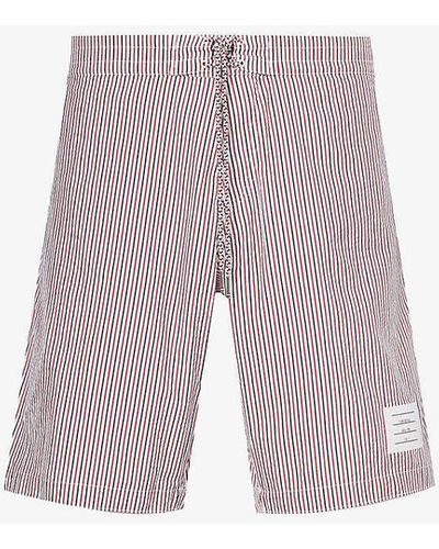 Thom Browne Board Striped Brand-patch Woven Short - Pink