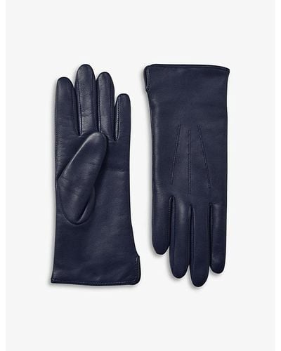Aspinal of London Stitch-embellished Cashmere And Leather Gloves - Blue