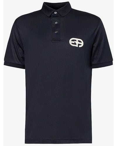 Emporio Armani Brand-embroidered Split-hem Jersey Polo Shirt X - Blue