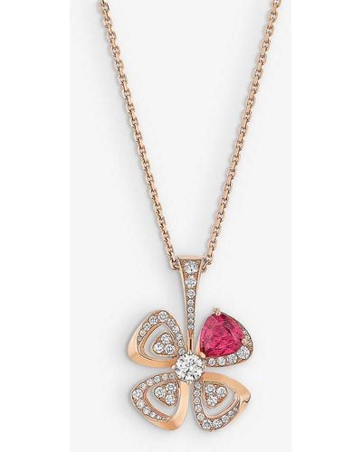 BVLGARI Fiorever 18ct Rose-gold, 0.63ct Brilliant-cut Diamond And Mixed-cut Rubellite Pendant Necklace - Pink