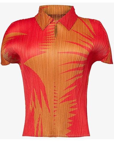 Pleats Please Issey Miyake Piquant Abstract-pattern Knitted Top - Red