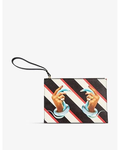 Seletti Wears Toiletpaper Snakes Printed Canvas Pouch - Blue