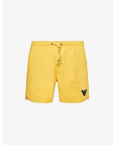 Emporio Armani Logo-embroidered Swim Shorts - Yellow