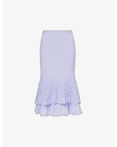 Bottega Veneta Ruffled-hem High-rise Cotton-blend Midi Skirt - Purple