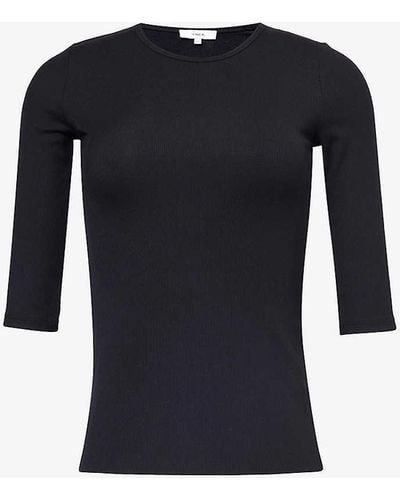 Vince Ribbed Round-neck Stretch-woven Top - Blue