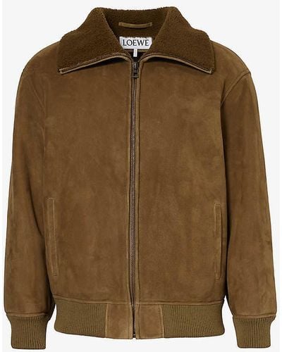 Loewe Shearling-lining Relaxed-fit Suede Bomber Jacket - Green