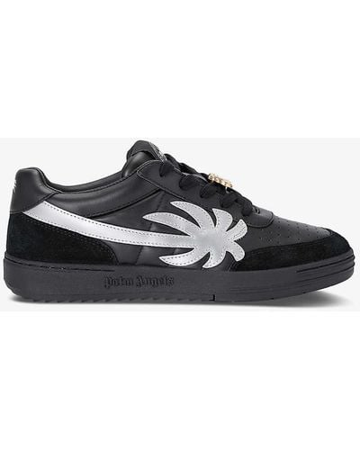Palm Angels Palm Beach Brand-motif Leather Low-top Trainers - Black