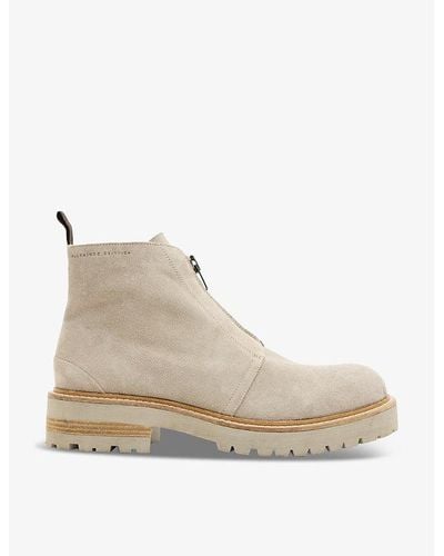 AllSaints Master Zip-front Suede Ankle Boots - Natural