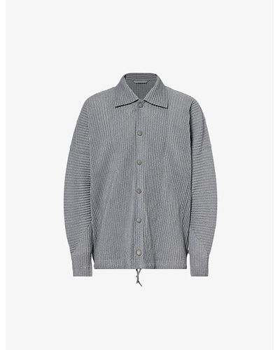 Homme Plissé Issey Miyake Pleated Spread-collar Knitted Jacket - Grey