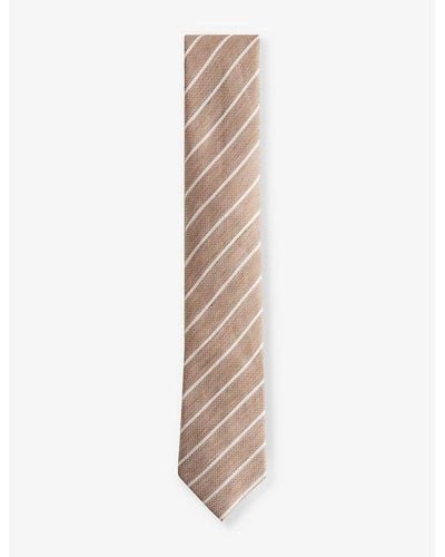 Ted Baker Niels Pin Stripe-pattern Linen And Silk-blend Tie - Natural