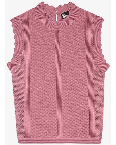 The Kooples Openwork Scalloped-trim Knitted Top X - Pink