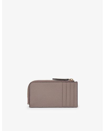 Smythson Panama Logo-embossed Four-slot Leather Coin Purse - Gray