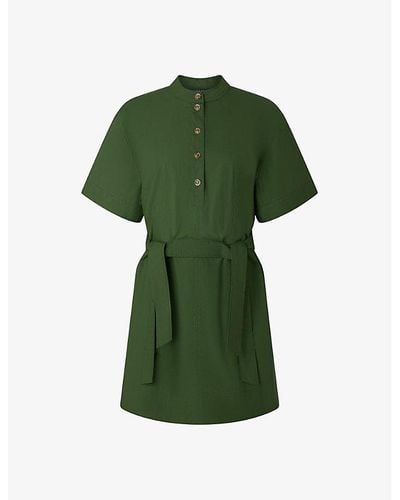 Soeur Wanda Belted Cotton Mini Dress - Green